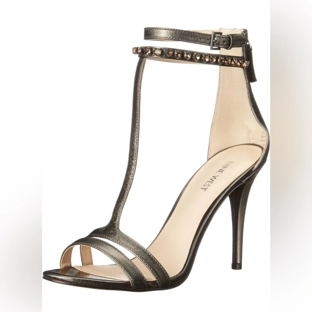 Nine West Women's Dana Metallic Leather Heeled Sandal Purple 9